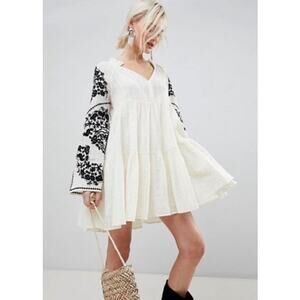 Free People Women Emerald City Shift Dress Sz S Gauze Embroidered Boho Oversized